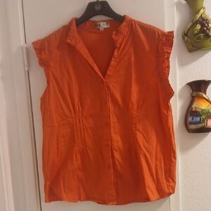 2b Free Woman's Sleeveless Button Down Shirt Orange 3X Runs Smaller
